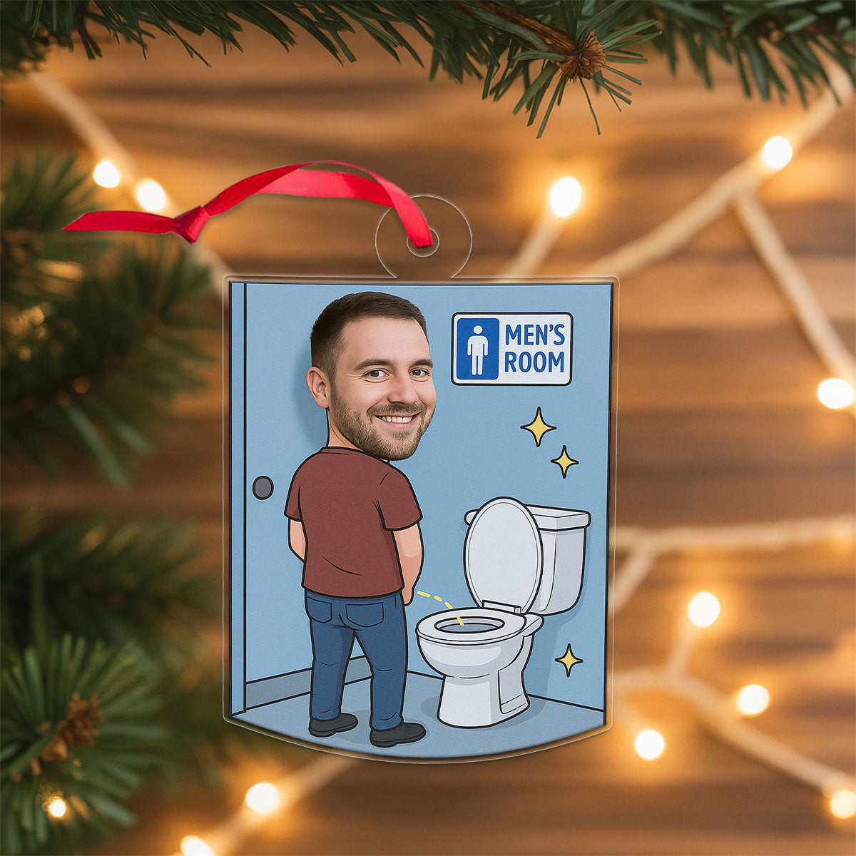 Custom Photo Men's Restroom Ornament, Personalized Funny Christmas Ornament, Bathroom Humor Gag Gift, Toilet Ornament