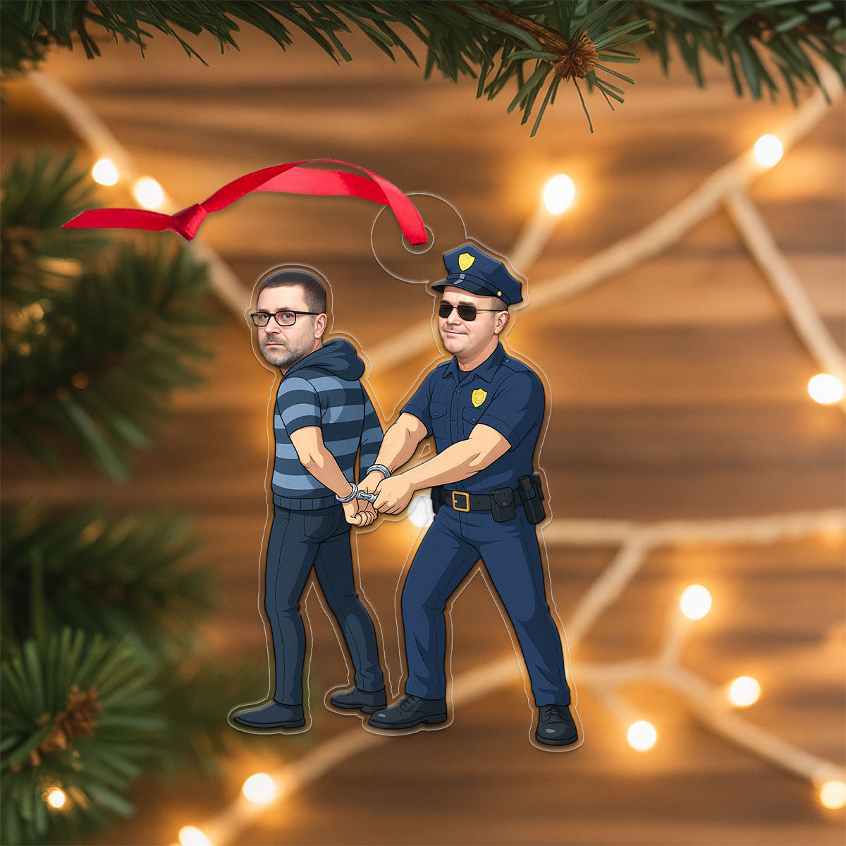 Custom Photo The Hero and The Villain Ornament, Personalized Law Enforcement Christmas Ornament, Police Officer Holiday Gift