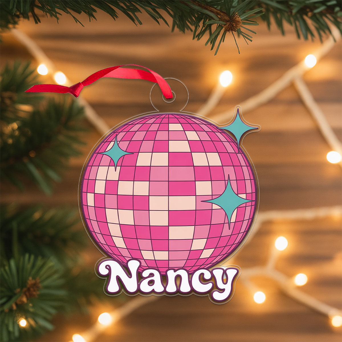 Personalized Pink Disco Ball Ornament, Custom Retro Christmas Ornament, Party Lover Gift, Funky Holiday Decoration, Unique Keepsake
