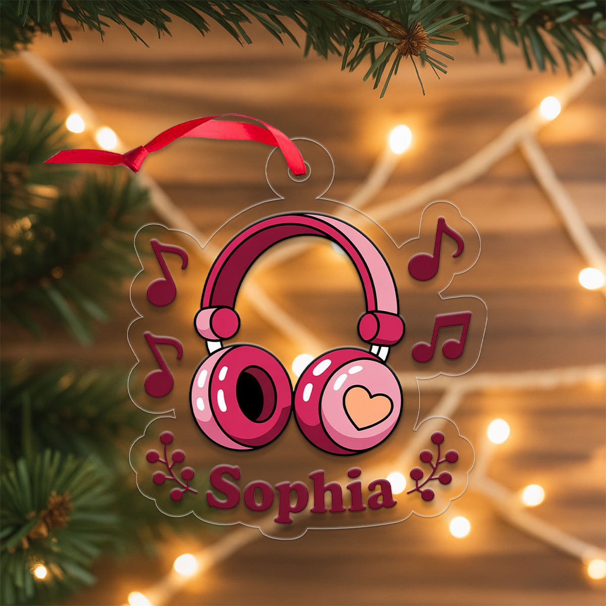 Personalized Pink Headphones Ornament, Custom Gift for Music Lovers, Unique Christmas Ornament, Custom Holiday Gift, Funny Music Decor