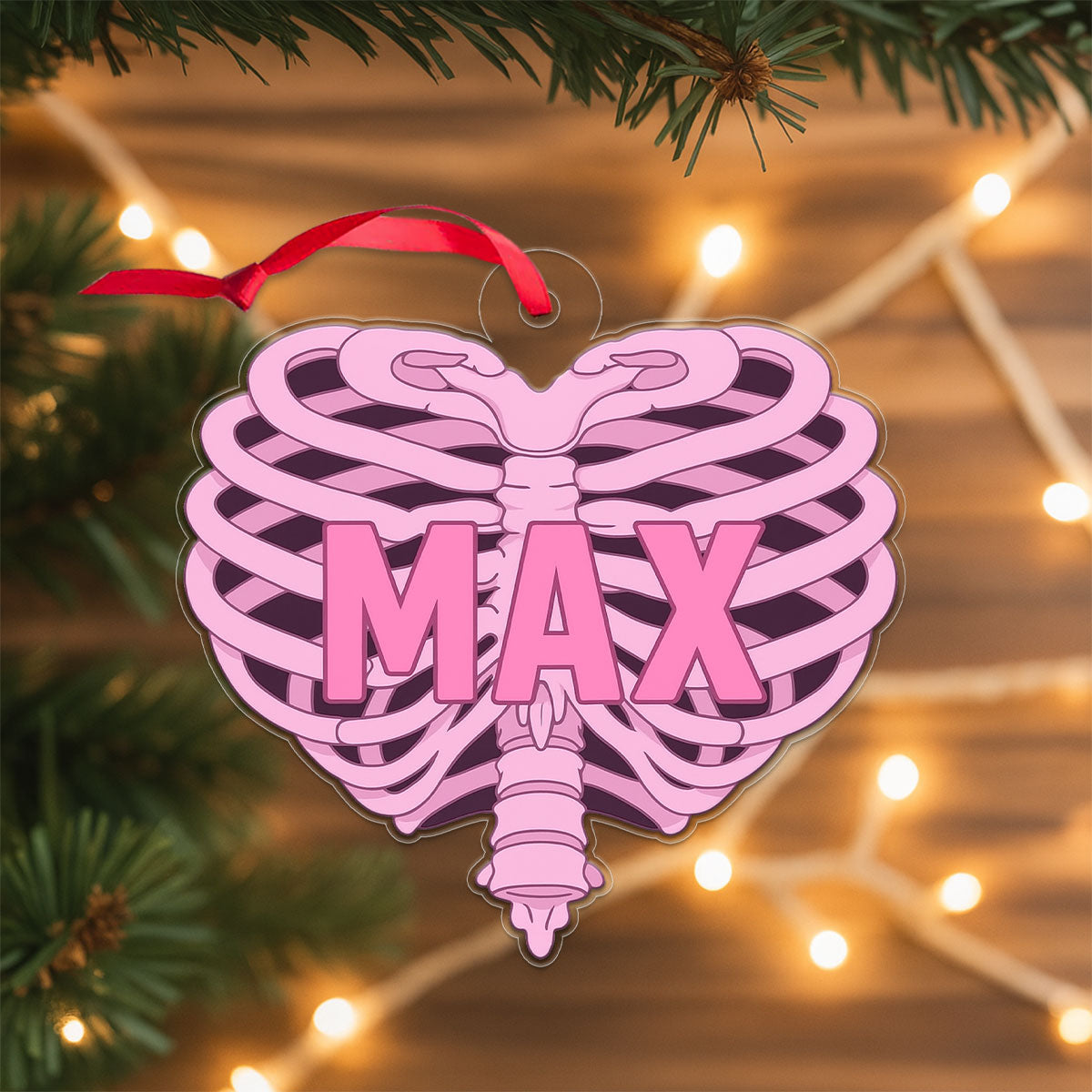 Personalized Pink Heart Ribcage Ornament, Custom Anatomy Christmas Ornament, Medical Student Keepsake, Unique Xmas Decoration