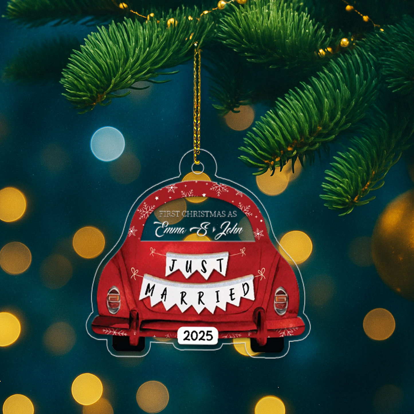 Custom Name Couple Just Merried Xmas Car