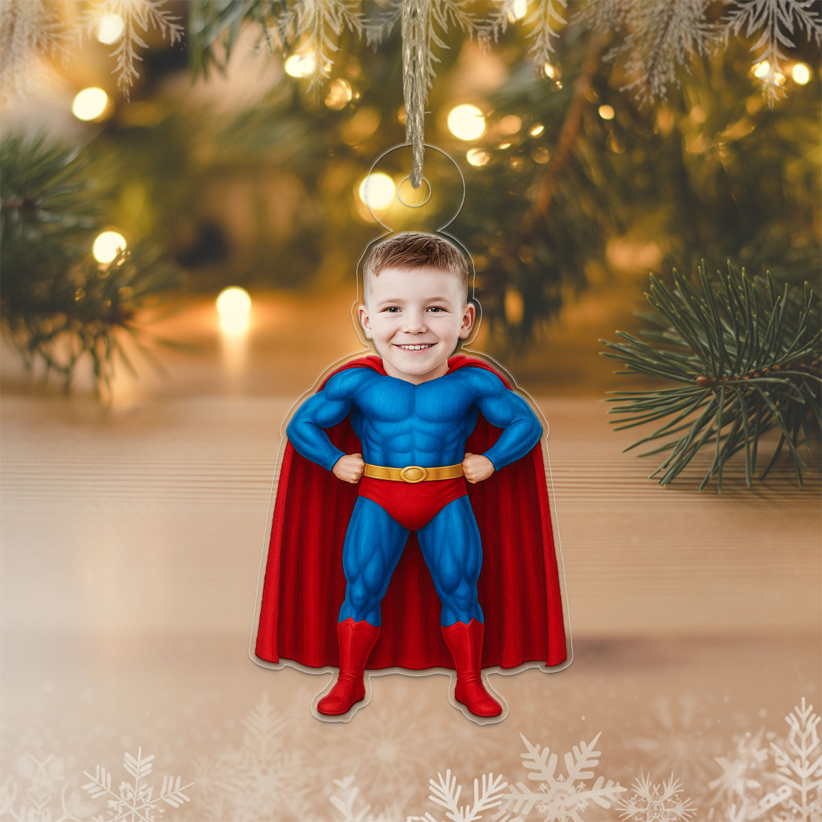 Custom Photo Baby Boy Superman Ornament, Personalized Superhero Christmas Ornament, Baby’s First Christmas Gift