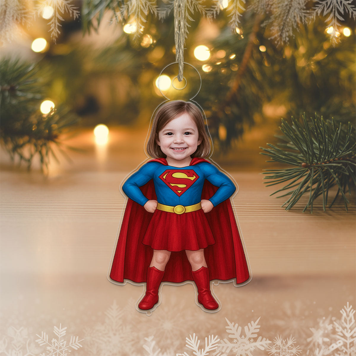 Custom Photo Baby Girl Superman Ornament, Personalized Superhero Christmas Ornament, Baby’s First Christmas Gift