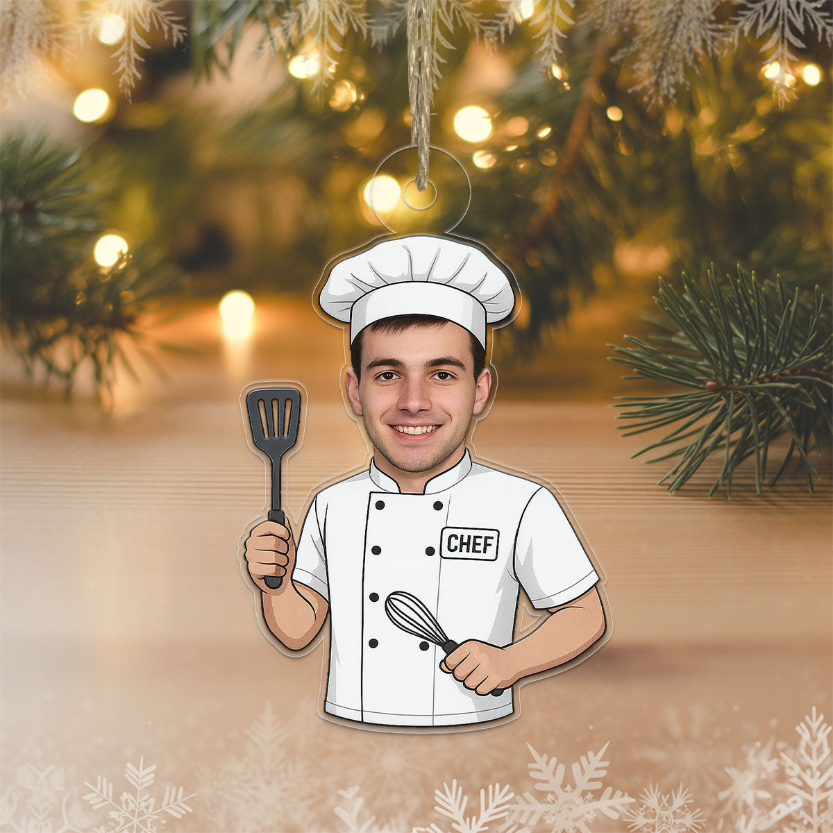 Custom Photo Chef Ornament, Personalized Christmas Ornament, Cooking Lover Gift, Holiday Kitchen Decoration, Unique Culinary Keepsake