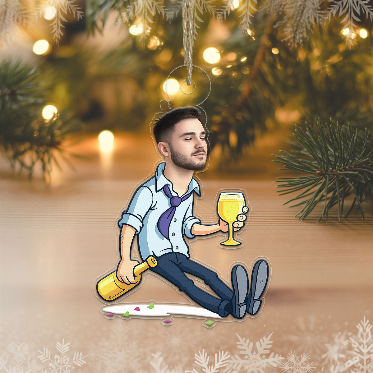 Custom Photo Drunk Ornament, Personalized Funny Christmas Ornament, Humor Gag Gift, Party Lover Holiday Decoration, Unique Xmas Keepsake