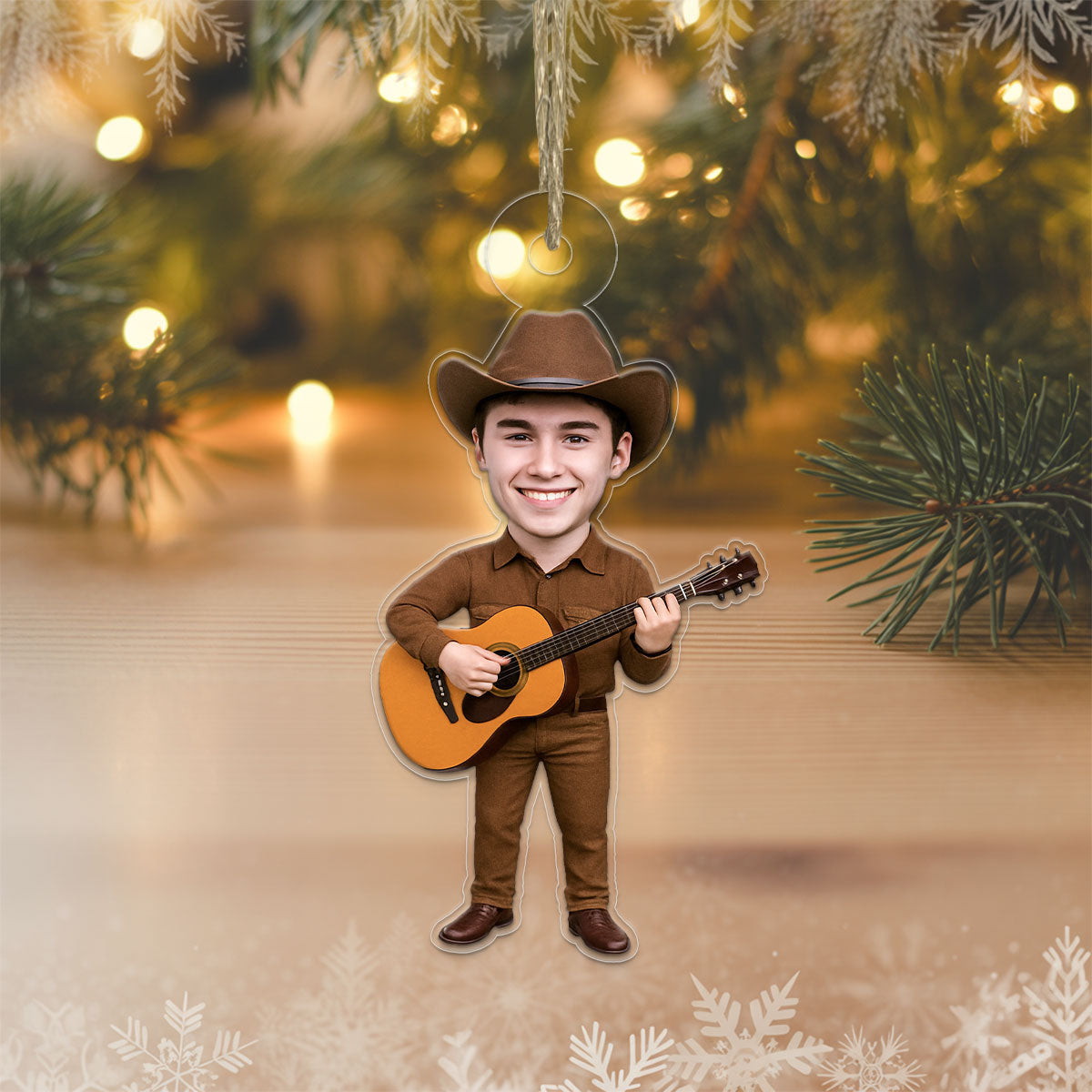 Custom Photo Guitar Player Countryside Ornament, Personalized Music Christmas Ornament, Guitar Lover Gift, Country Music Holiday Keepsake