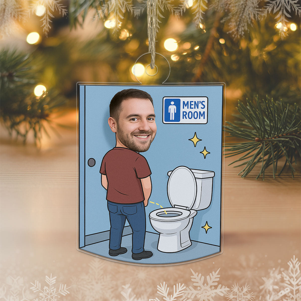 Custom Photo Men's Restroom Ornament, Personalized Funny Christmas Ornament, Bathroom Humor Gag Gift, Toilet Ornament