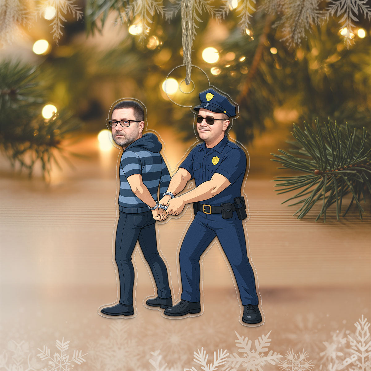 Custom Photo The Hero and The Villain Ornament, Personalized Law Enforcement Christmas Ornament, Police Officer Holiday Gift