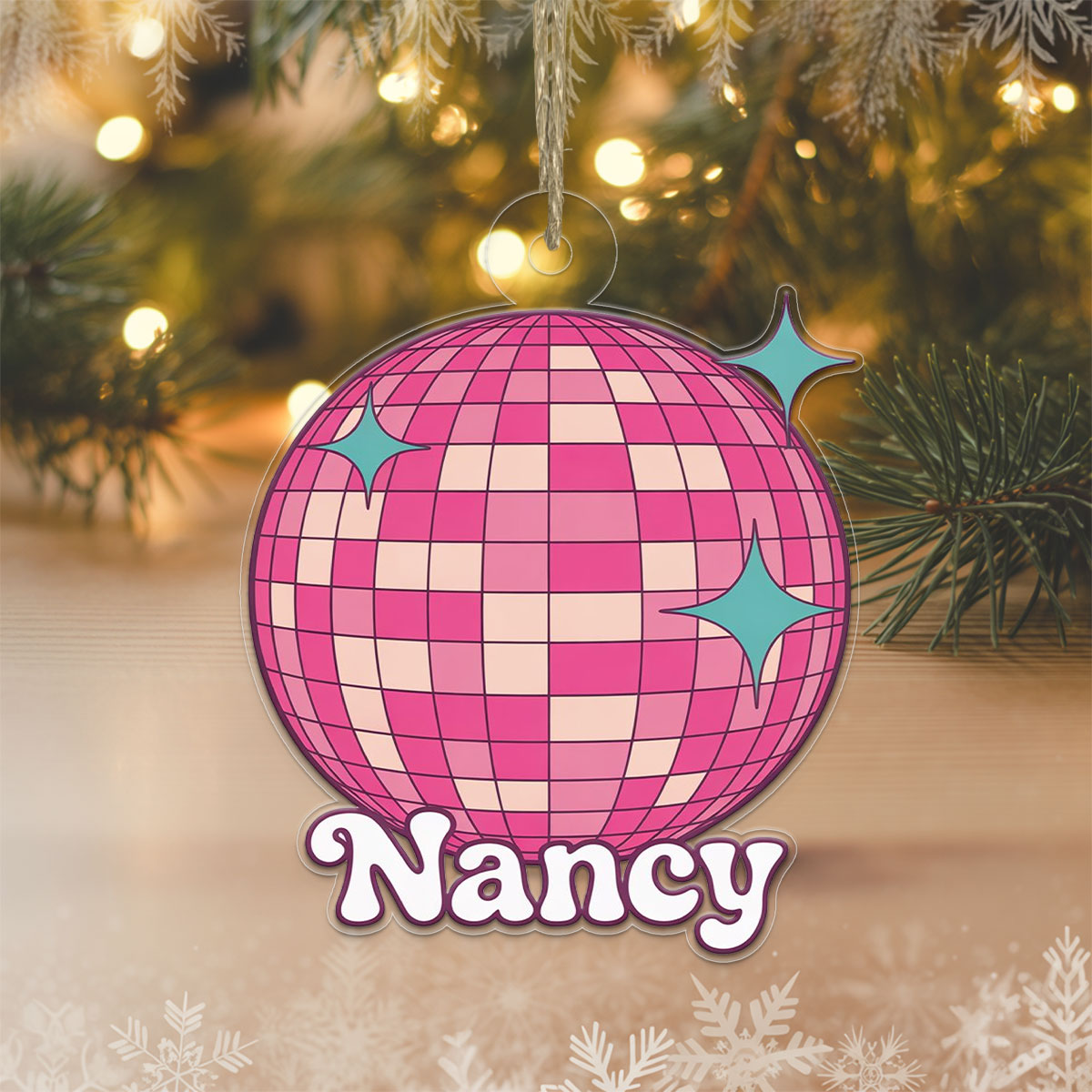 Personalized Pink Disco Ball Ornament, Custom Retro Christmas Ornament, Party Lover Gift, Funky Holiday Decoration, Unique Keepsake