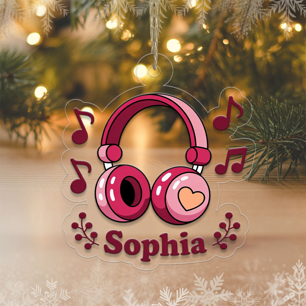 Personalized Pink Headphones Ornament, Custom Gift for Music Lovers, Unique Christmas Ornament, Custom Holiday Gift, Funny Music Decor