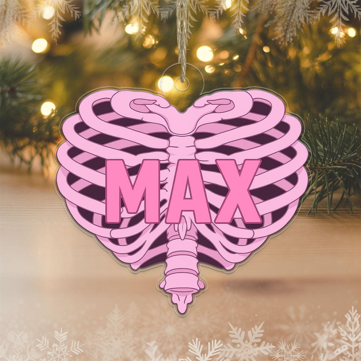 Personalized Pink Heart Ribcage Ornament, Custom Anatomy Christmas Ornament, Medical Student Keepsake, Unique Xmas Decoration