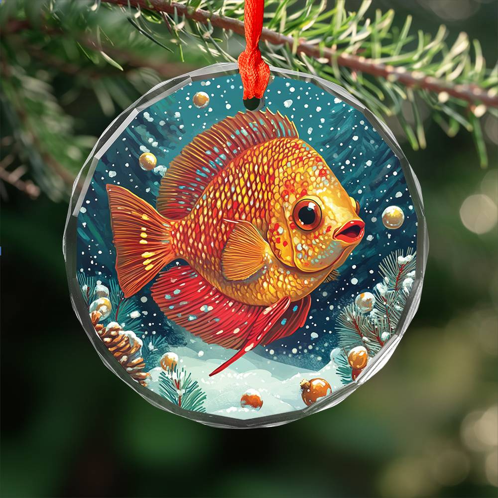 Beautiful Angus Discus Fish Christmas Night Design 1 Glass Ornament