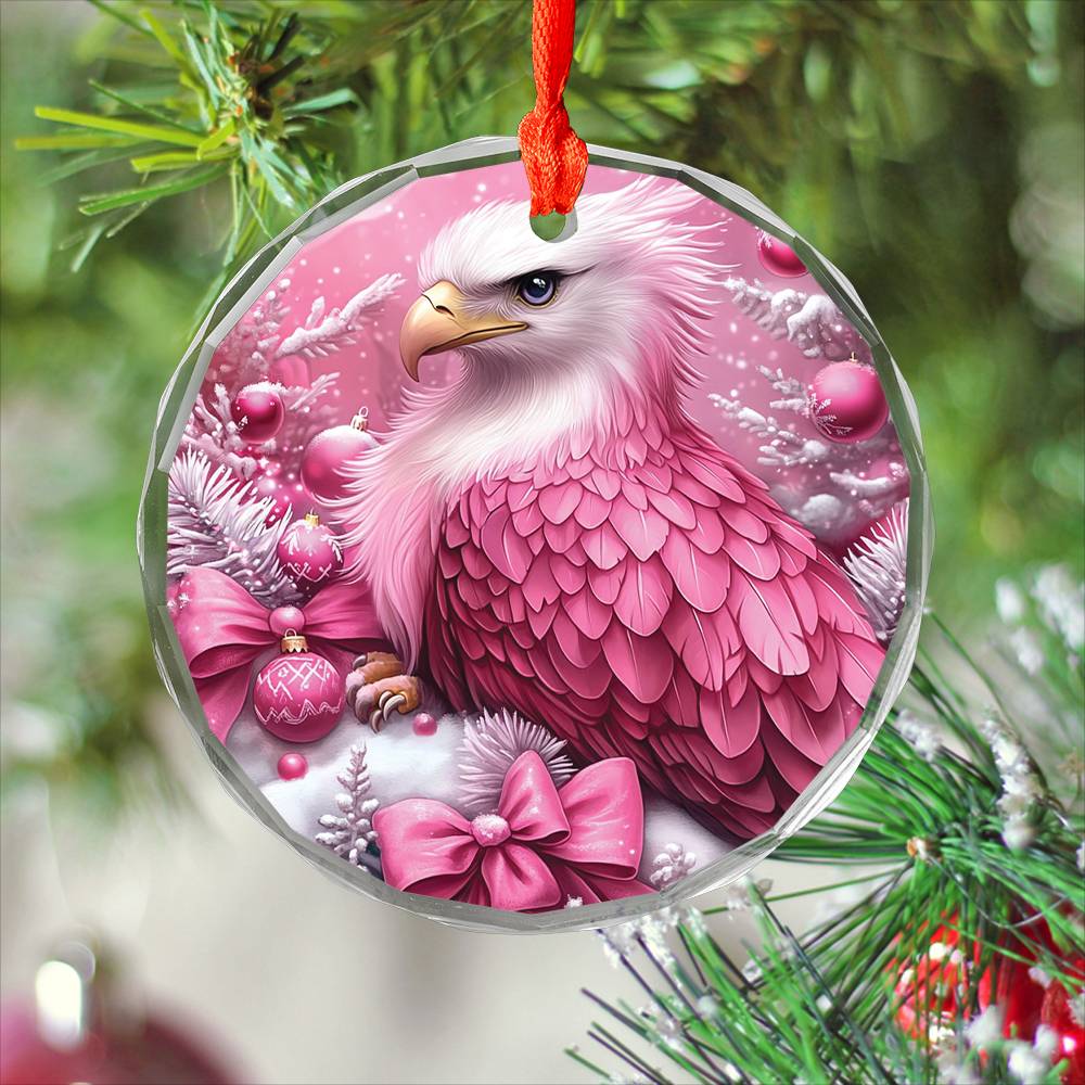 Eagle Pink Christmas Design 3 Glass Ornament