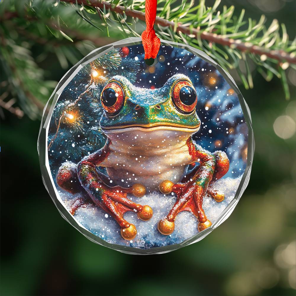 Beautiful Angus Frog Christmas Night Design 1 Glass Ornament