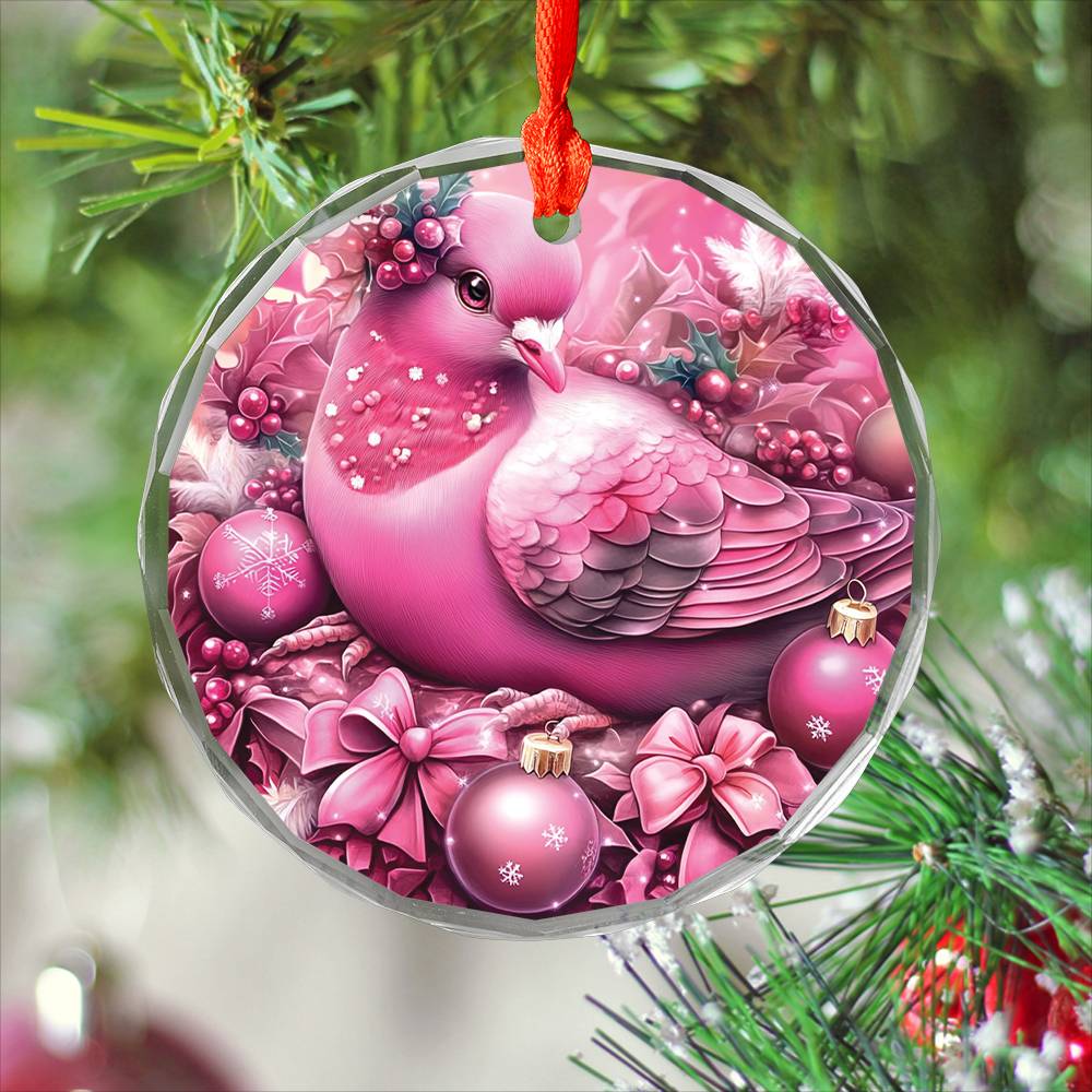 Pigeon Pink Christmas Design 1 Glass Ornament
