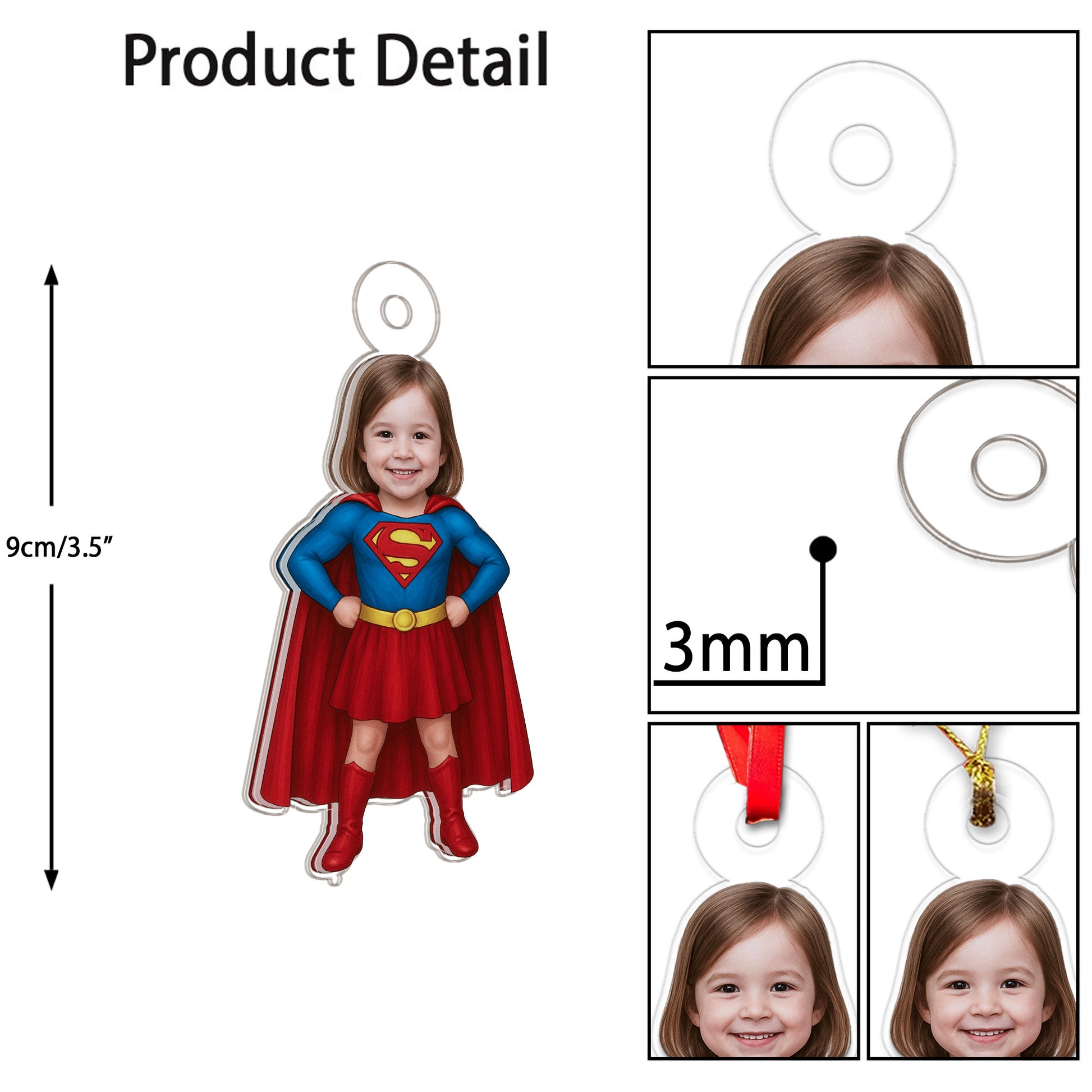 Custom Photo Baby Girl Superman Ornament, Personalized Superhero Christmas Ornament, Baby’s First Christmas Gift