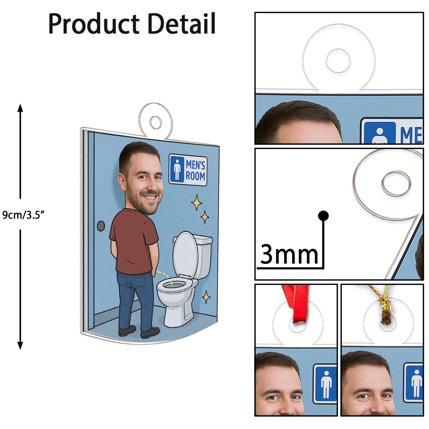Custom Photo Men's Restroom Ornament, Personalized Funny Christmas Ornament, Bathroom Humor Gag Gift, Toilet Ornament