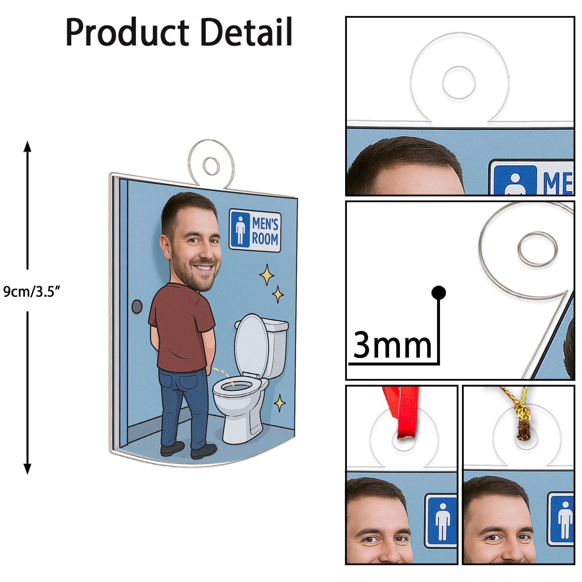 Custom Photo Men's Restroom Ornament, Personalized Funny Christmas Ornament, Bathroom Humor Gag Gift, Toilet Ornament