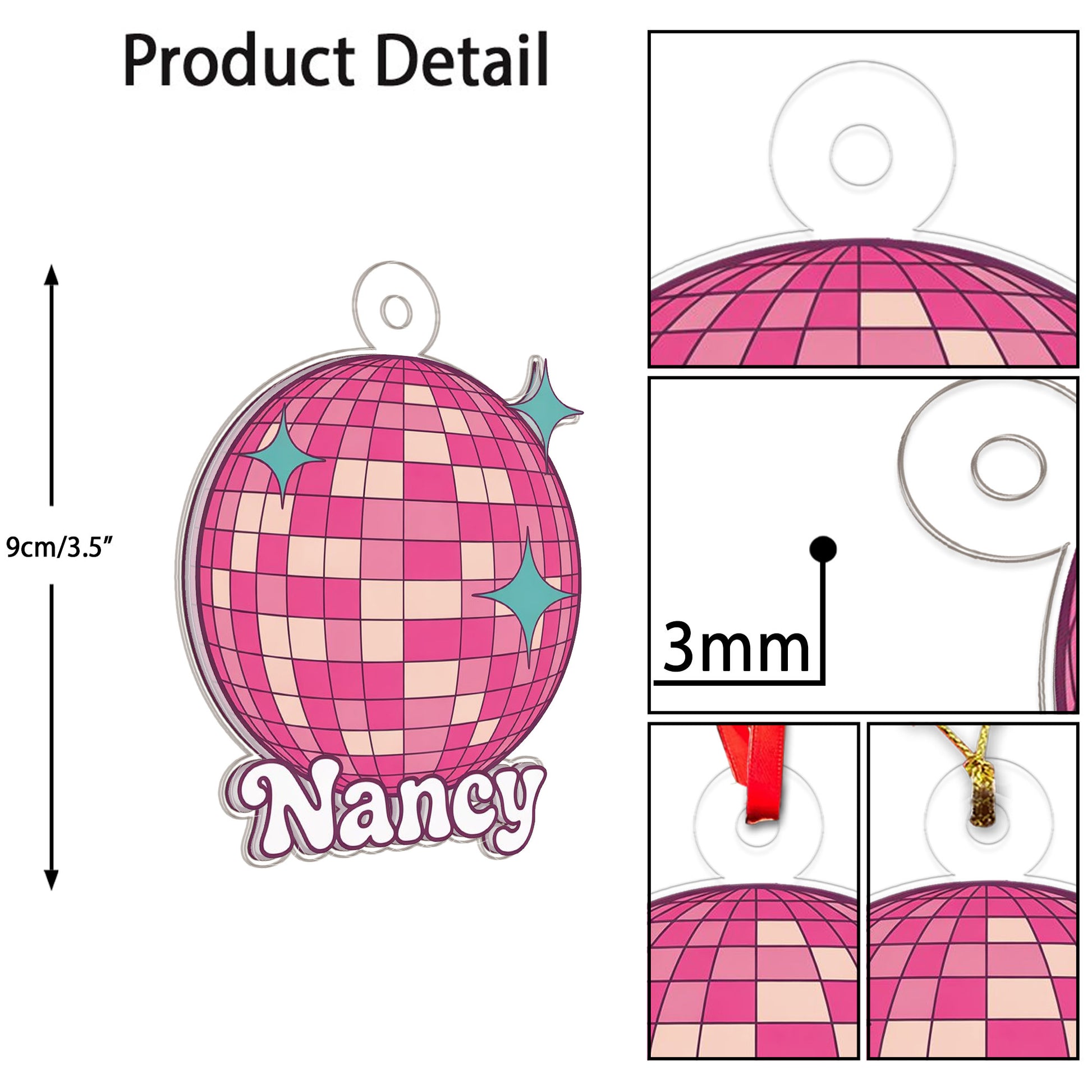 Personalized Pink Disco Ball Ornament, Custom Retro Christmas Ornament, Party Lover Gift, Funky Holiday Decoration, Unique Keepsake