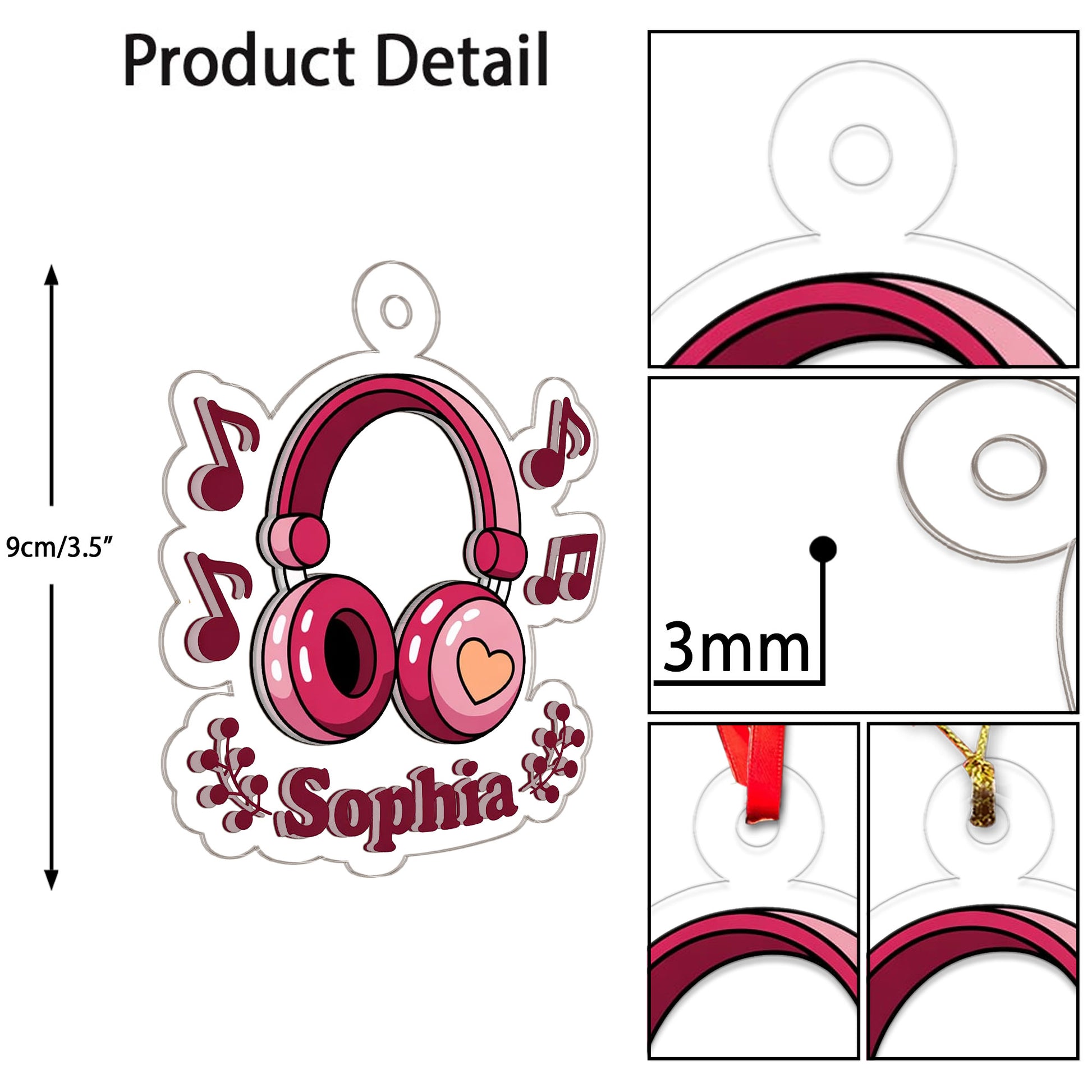 Personalized Pink Headphones Ornament, Custom Gift for Music Lovers, Unique Christmas Ornament, Custom Holiday Gift, Funny Music Decor