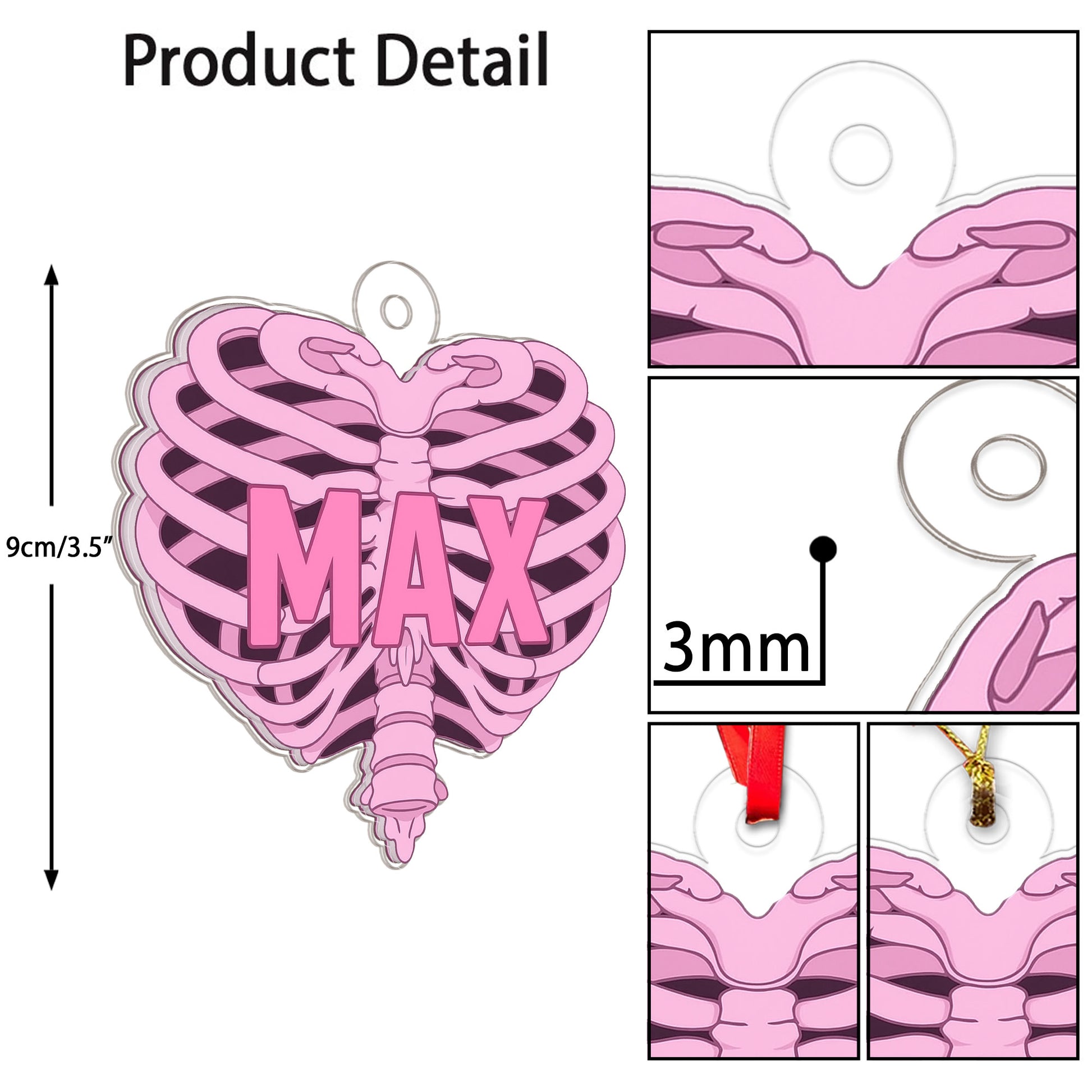 Personalized Pink Heart Ribcage Ornament, Custom Anatomy Christmas Ornament, Medical Student Keepsake, Unique Xmas Decoration
