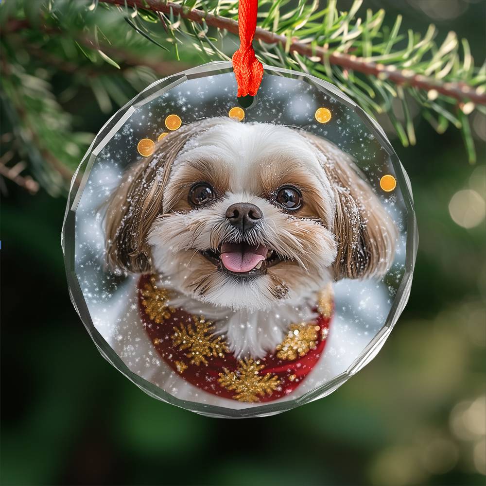 Beautiful Angus Shih Tzu Dog Christmas Night Design 1 Glass Ornament
