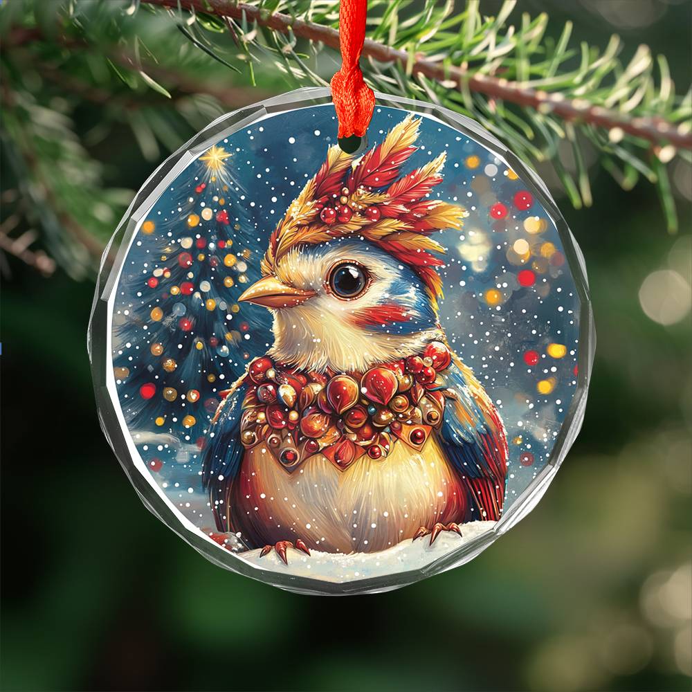 Beautiful Songbird Christmas Night Design 4 Glass Ornament
