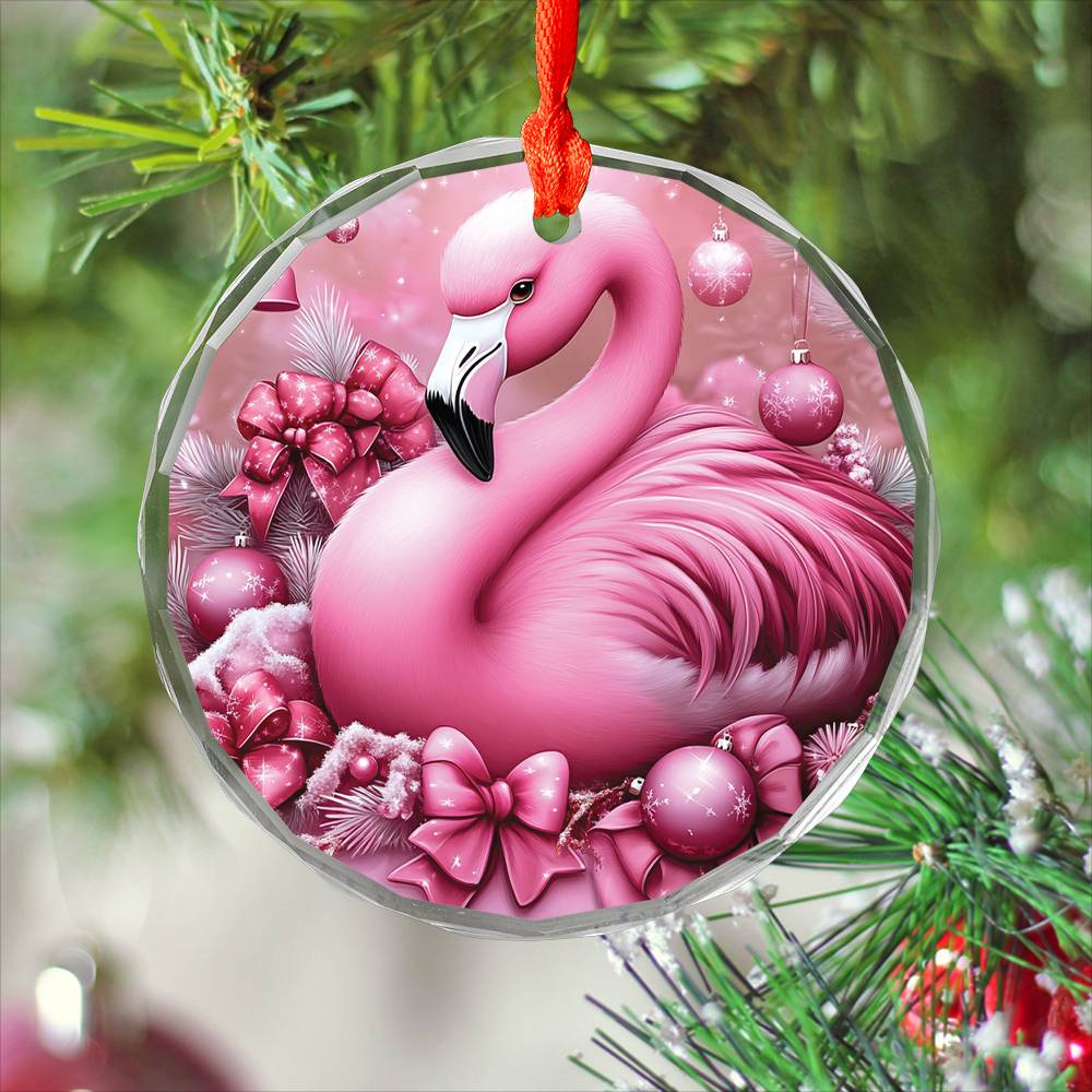 Flamingo Pink Christmas Design 1 Glass Ornament