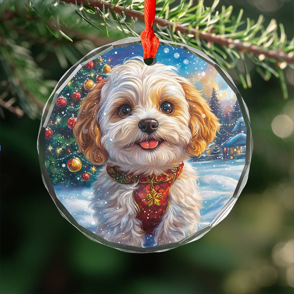 Beautiful Havanese Dog Christmas Night Design 2 Glass Ornament