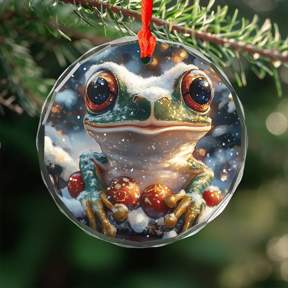 Beautiful Angus Frog Christmas Night Design 2 Glass Ornament