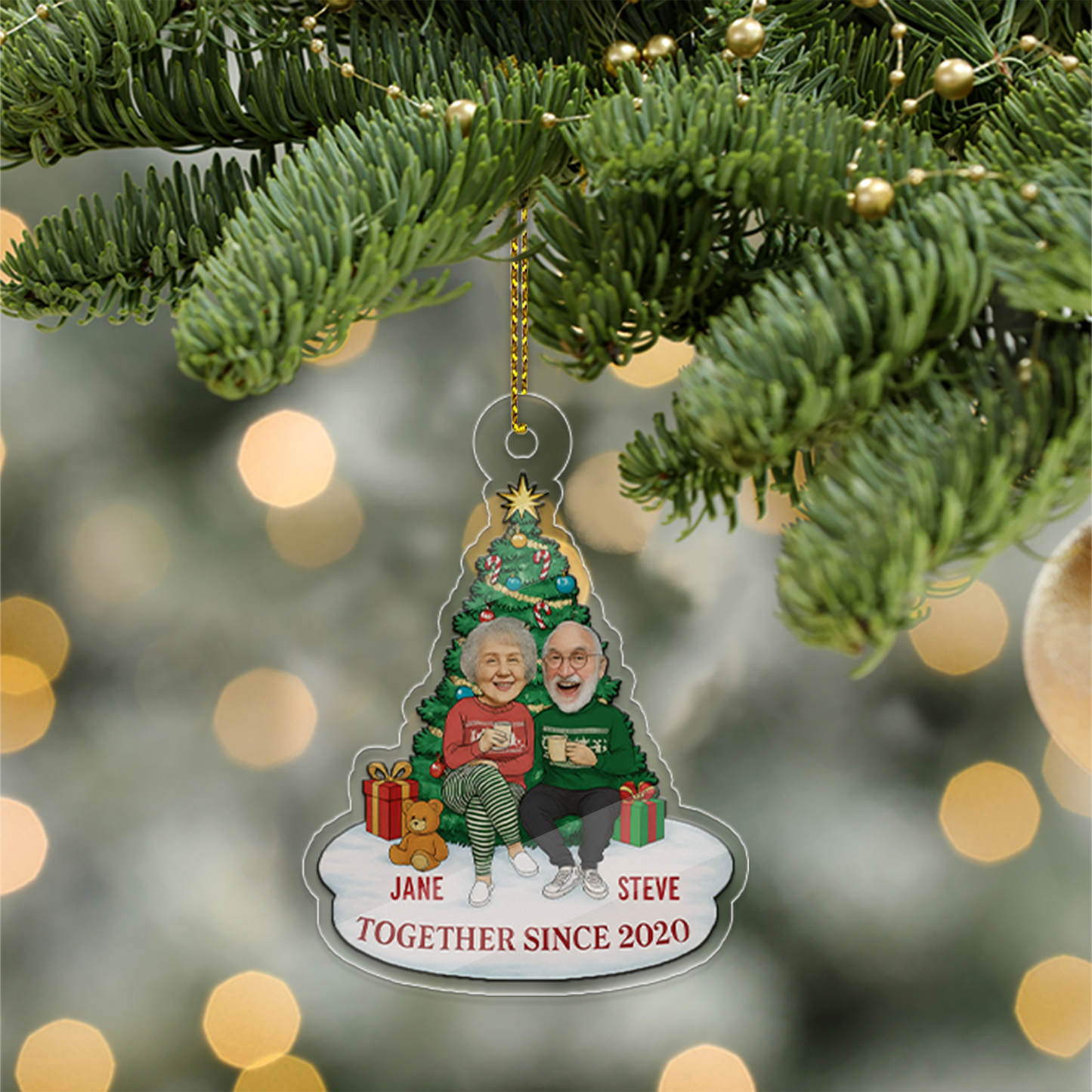 Personalized Couple Photo With Funny Face Photo Ornament, Custom Photo Together Since Christmas Ornament, Photo Gift For Anniversary