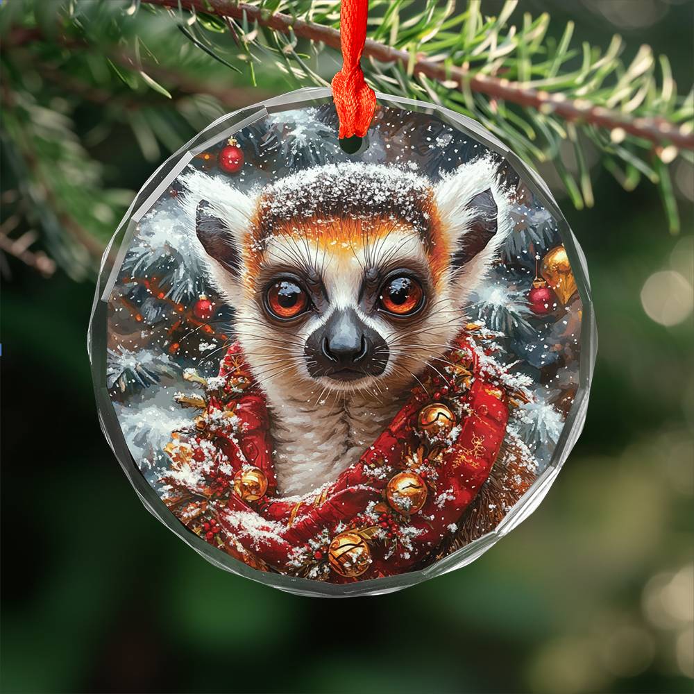 Beautiful Angus Lemur Christmas Night Design 2 Glass Ornament