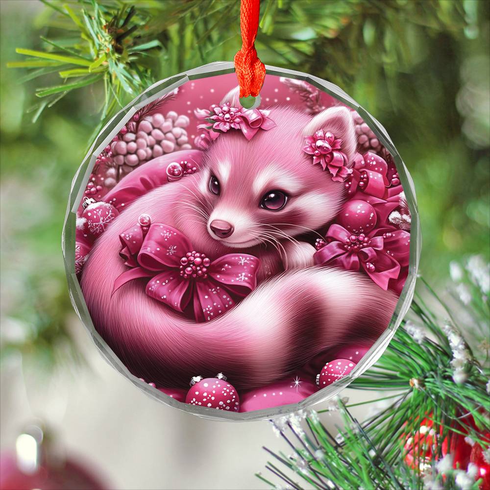 Ferret Pink Christmas Design 4 Glass Ornament