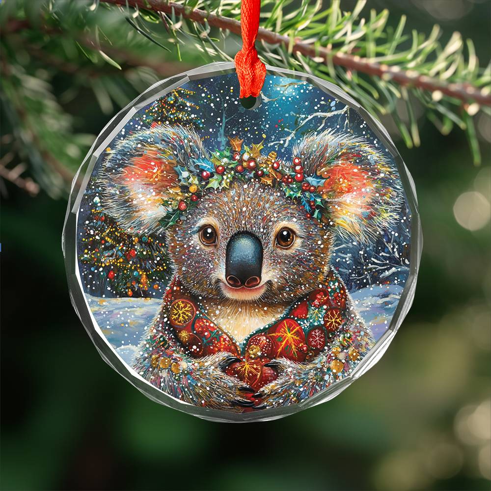 Beautiful Angus Koala Christmas Night Design 1 Glass Ornament