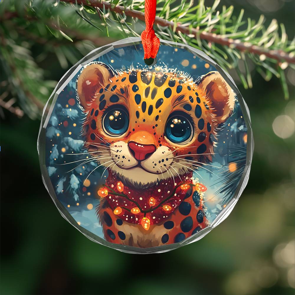 Beautiful Jaguar Christmas Night Design 3 Glass Ornament