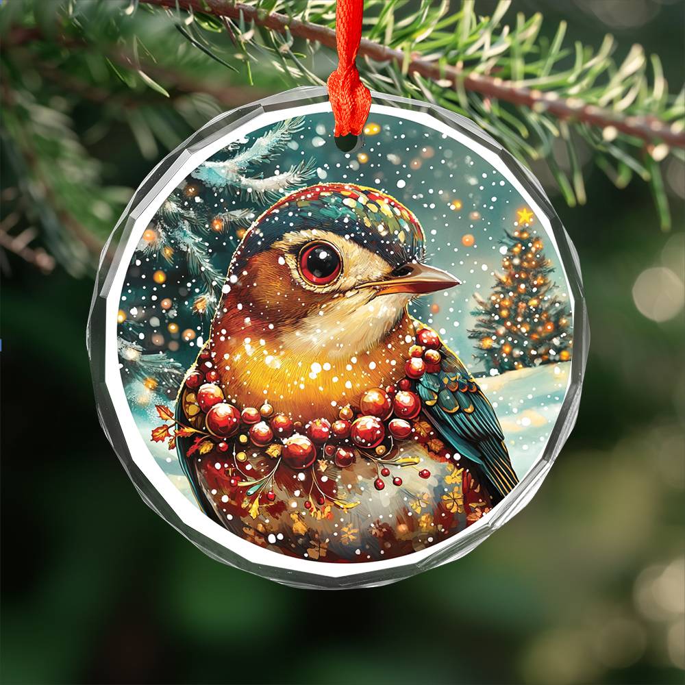 Beautiful Thrush Christmas Night Design 2 Glass Ornament