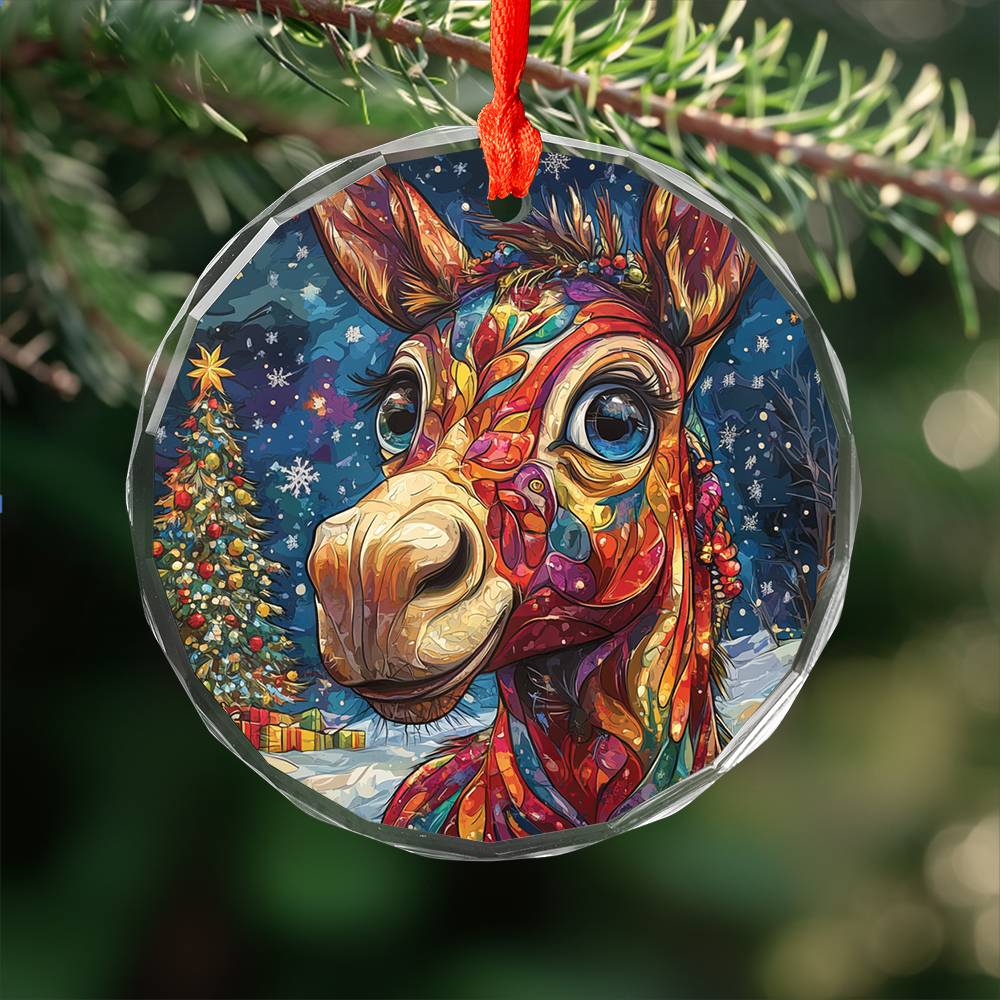 Beautiful Angus Mule Christmas Night Design 2 Glass Ornament