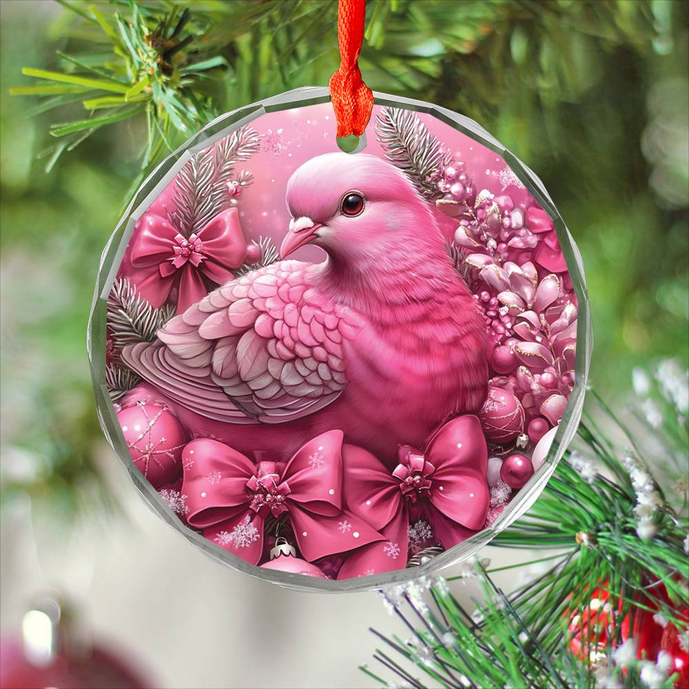 Pigeon Pink Christmas Design 4 Glass Ornament