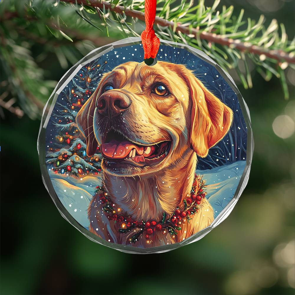Beautiful Angus  Labrador Retriever Dog Christmas Night Design 3 Glass Ornament