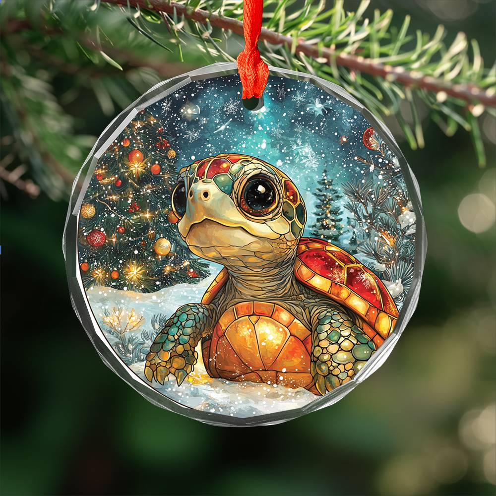 Beautiful Angus Turtle Christmas Night Design 1 Glass Ornament