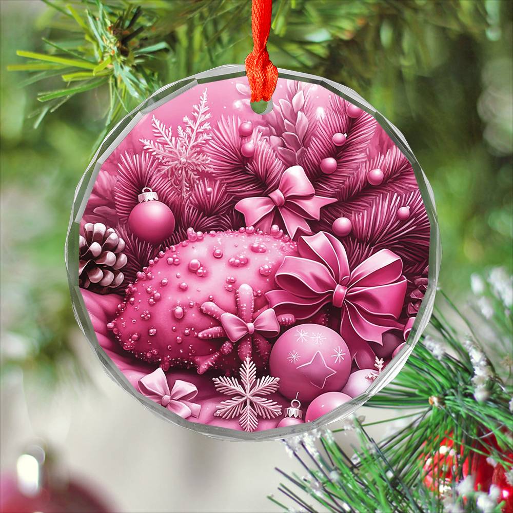 Coral Pink Christmas Design 2 Glass Ornament