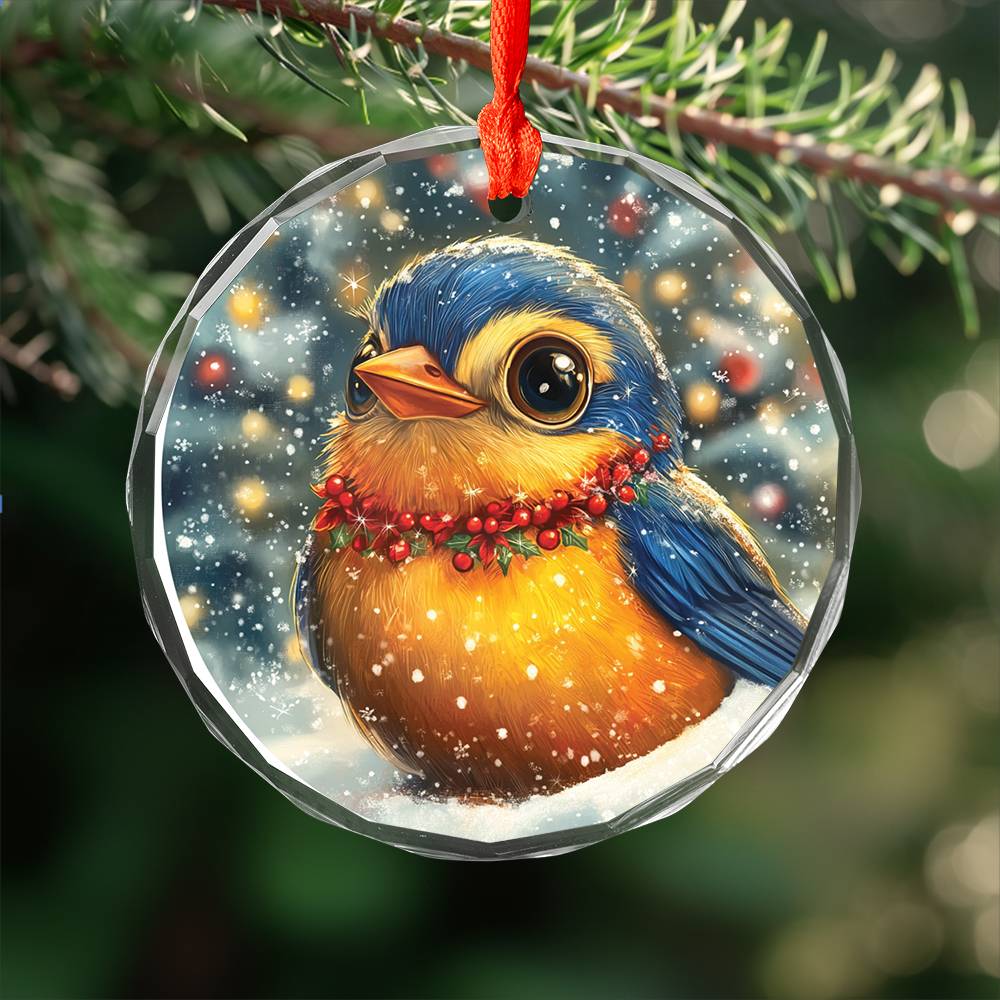 Beautiful Songbird Christmas Night Design 1 Glass Ornament