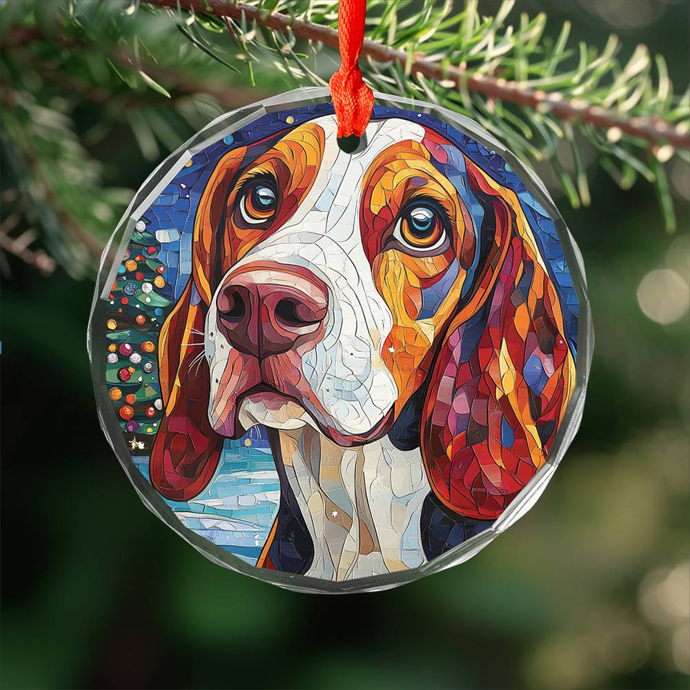 Beautiful Bassett Hound Dog Christmas Night Design 3 Glass Ornament