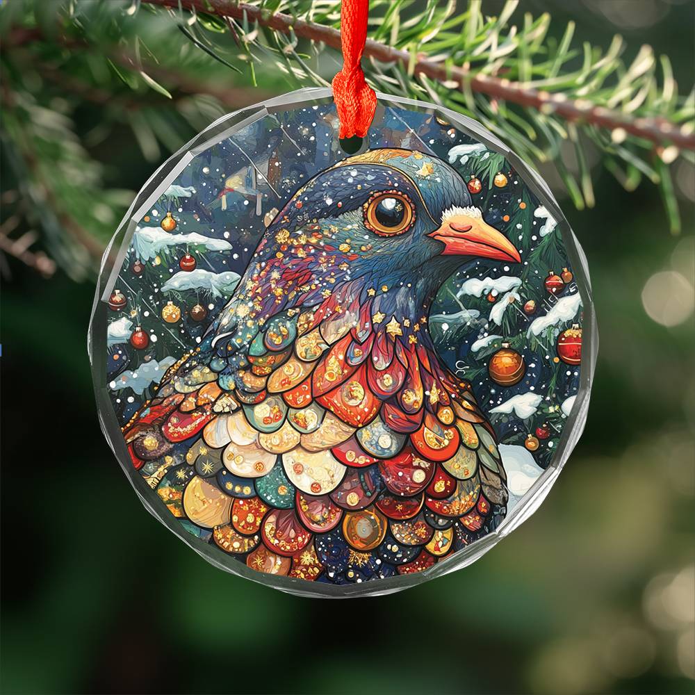 Beautiful Pigeon Christmas Night Design 4 Glass Ornament