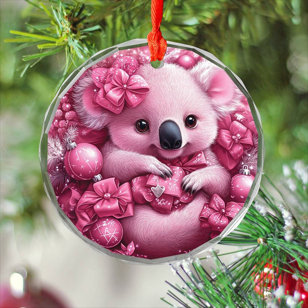 Koala Pink Christmas Design 4 Glass Ornament