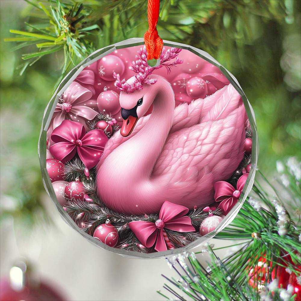 Swan Pink Christmas Design 4 Glass Ornament