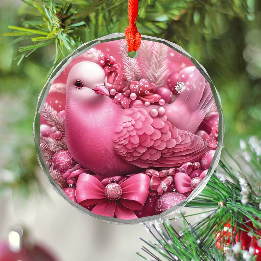 Pigeon Pink Christmas Design 2 Glass Ornament