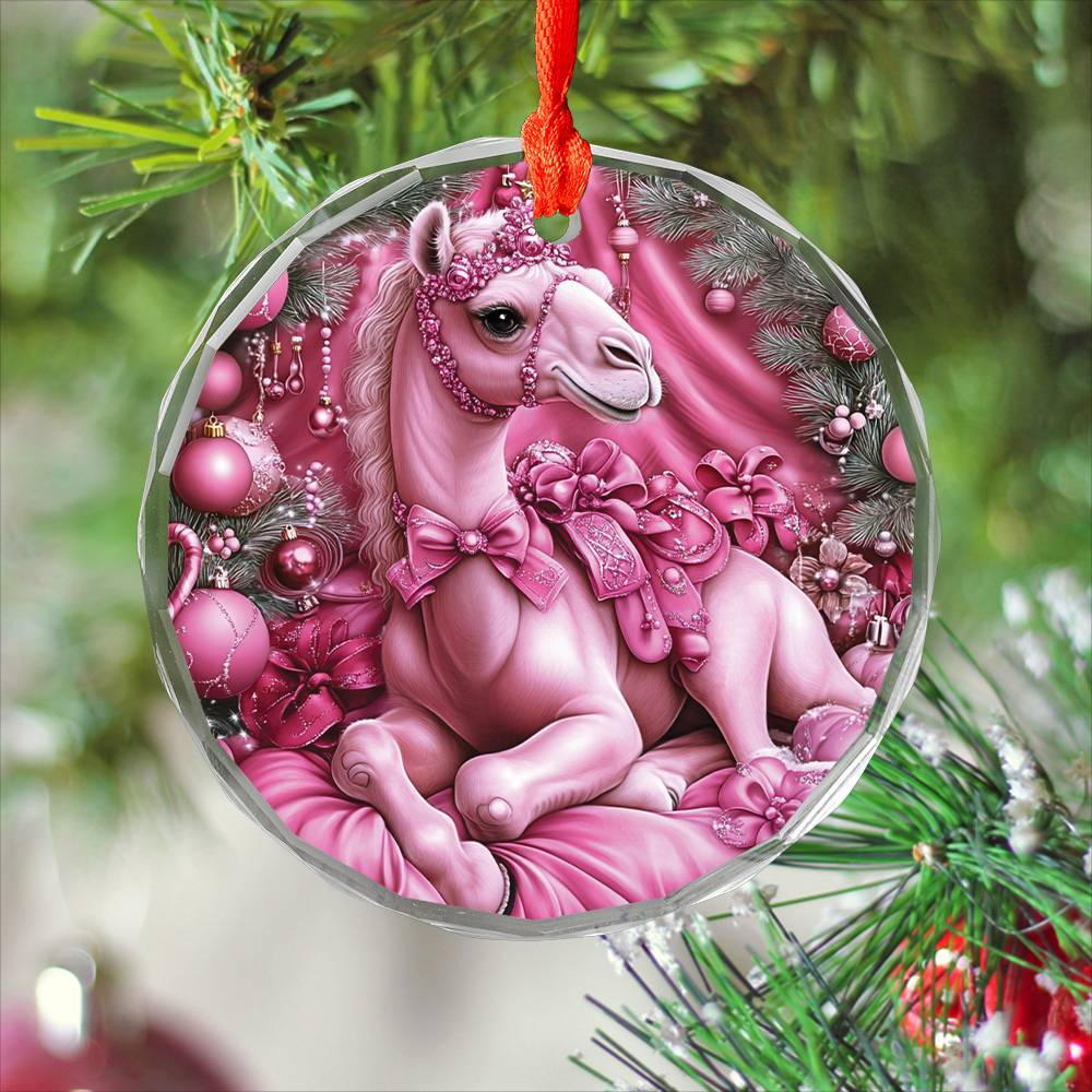 Camel Pink Christmas Design 1 Glass Ornament