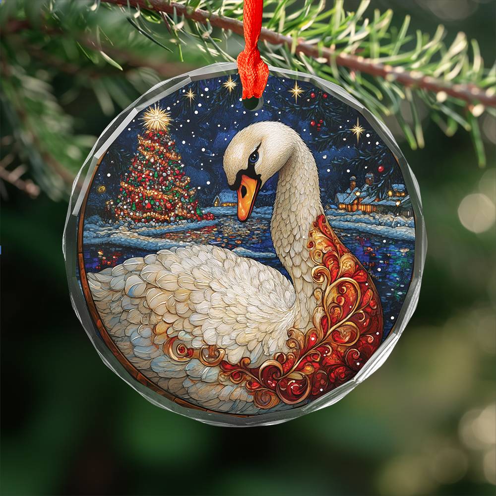 Beautiful Swan Christmas Night Design 2 Glass Ornament